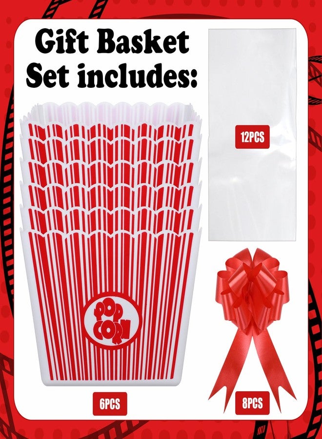 Engrowtic 6 Pack Movie Night Gifts Baskets Plastic Popcorn Box Containers with Bags and Bows for Holiday Movie Lover Teacher Appreciation Birthday Party Favors DIY Kits - Image 4